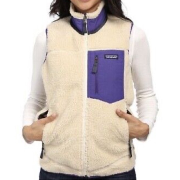 Patagonia Cream and Purple Fleece Vest with High Collar - Picture 6 of 6